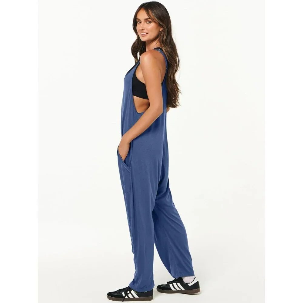 Women Blue Casual Summer Overalls Sleeveless Spaghetti Strap Romper Jumper - Picture 4 of 6